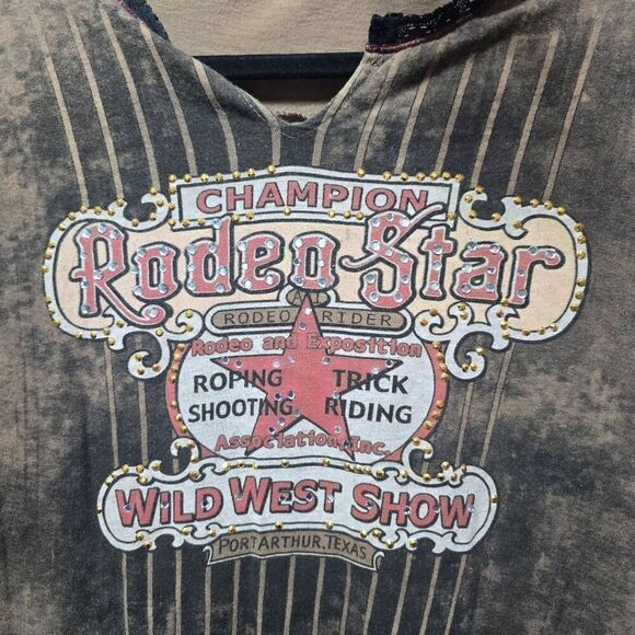 Skinny Minnie Vintage Y2K Embellished Bling Brown Graphic Western Tee - Picture 2 of 6